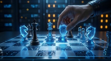 Fototapeta premium Digital Risk Management and Cyber Security Chess Board