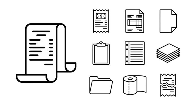 Paperwork Icons: Bills, Receipts, Documents, Folders & Notes