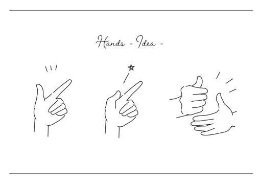 手・アイデア・ひらめきポーズの線画イラストセット