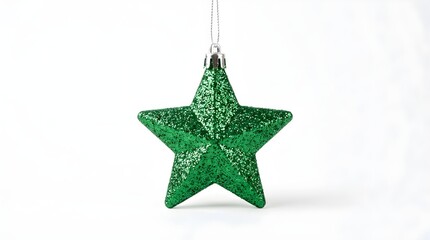 Fototapeta premium Sparkling Green Star Shaped Christmas Ornament Hanging With Glittery Finish Ready For Festive Holiday Decoration And Celebrations A Perfect Addition To Your Tree This Season Bringing Joy And