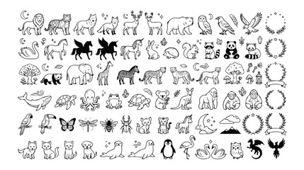 Charming hand-drawn animal vector icon set, a delightful collection of cute wildlife illustrations, perfect for children's designs and nature-themed projects © Haseeb's Work