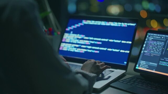 Agentic AI Architecture Built by Young Asian Woman Software Developers Writing Code on Computer in 4K Ultra HD footage

