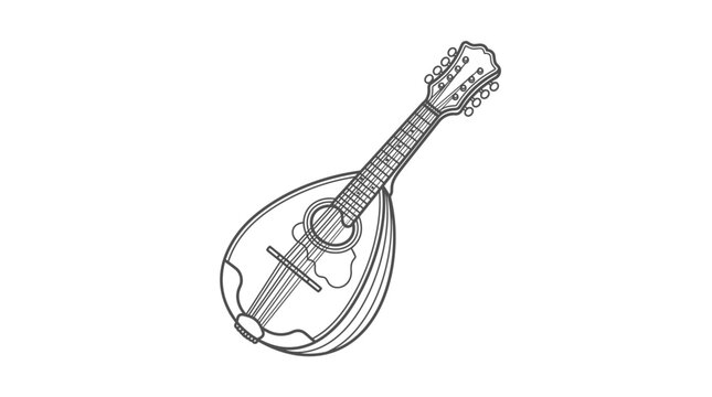 Detailed mandolin line art icon on white background