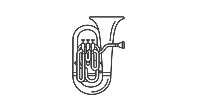 Detailed tuba line drawing isolated on white background.