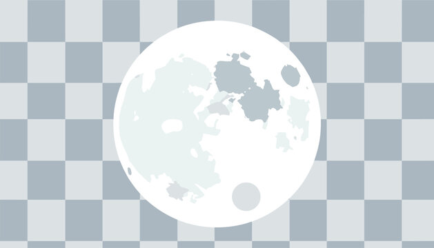 Detailed white full moon graphic presenting realistic craters isolated on a modern gray checkerboard backdrop.