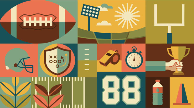 American Football Game Elements Background with Retro Geometric Vector Illustration