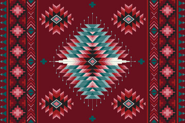Ikat ethnic background Geometric ethnic oriental ikat seamless pattern traditional Design for background,carpet,wallpaper,clothing,wrapping,Batik,fabric,Vector illustration embroidery style. © tubtim
