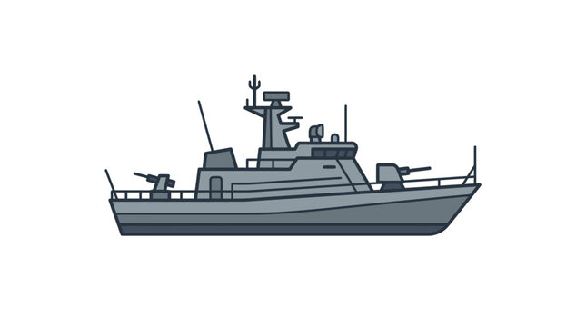Modern naval corvette warship side view on white background