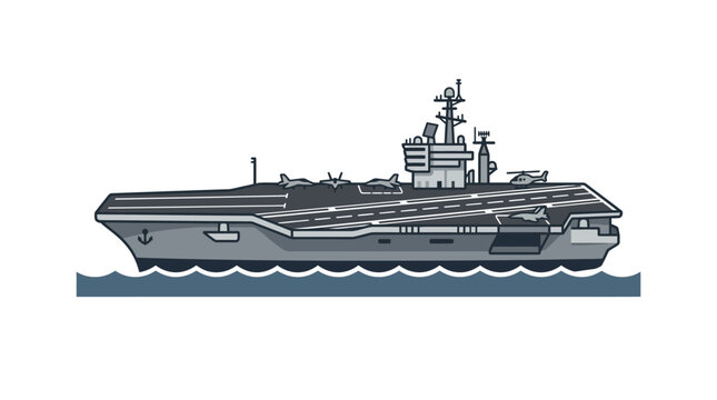 Side view of modern navy aircraft carrier vessel.