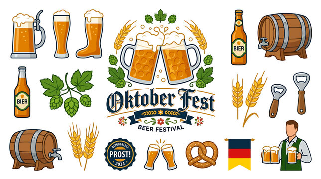 A festive Oktoberfest celebration with beer steins and pretzels on a table
