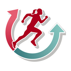 Fototapeta premium Running woman icon with circular arrows