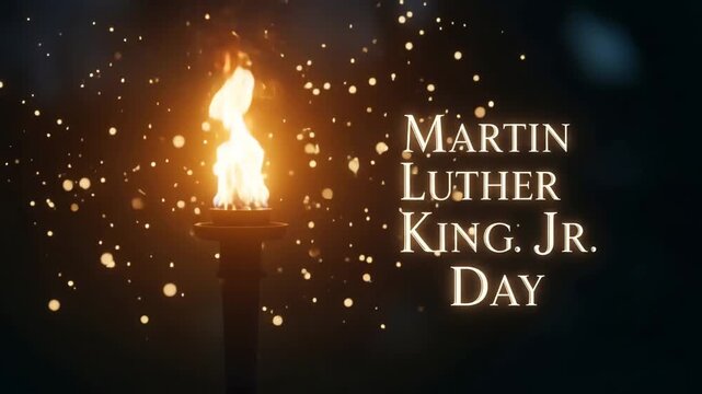 Martin luther king jr. day commemorative torch with glowing golden particles 4K Ai HD high quality video.