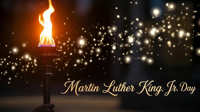Martin luther king jr. day commemorative torch with glowing particles 4K Ai HD high quality video.