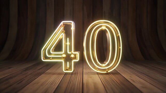  Elegant golden Realistic set of neon retro number 40 for decoration and covering on the wooden