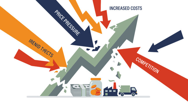 Business growth arrow breaking under economic pressure and competition. EPS Editable