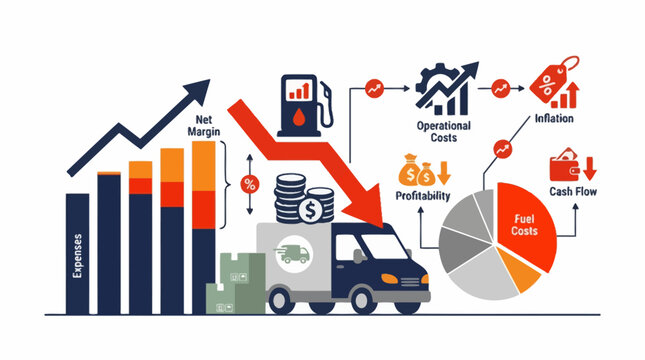 Business infographic showing rising operational costs and decreasing profit margins. EPS Editable