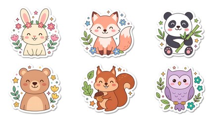 Obraz premium Cute Animal Heads with Floral Wreaths in Watercolor Style Illustration