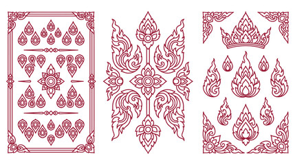 Traditional thai art style floral elements and decorative border frames for luxury design. © md