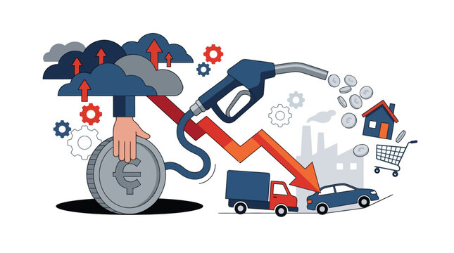 Illustration of economic crisis showing rising fuel prices and inflation impact on cost of living. EPS Editable