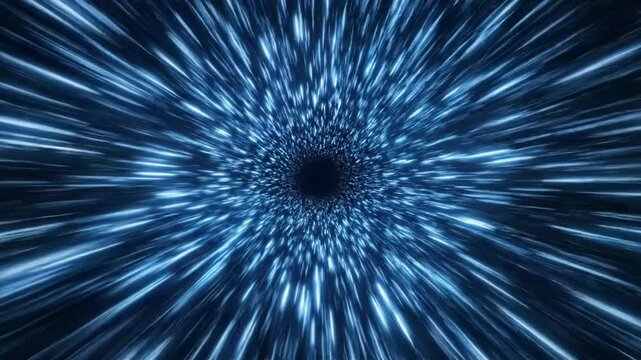 Blue hyperspace warp speed motion lines radiating from center.
