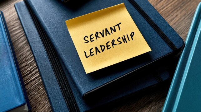 Servant leadership note on a blue notebook