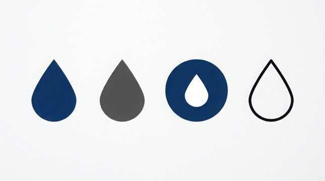 Stylized water drop icons in various colors and designs