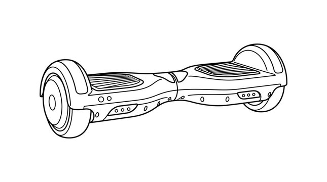 Electric hoverboard self-balancing scooter coloring page outline.