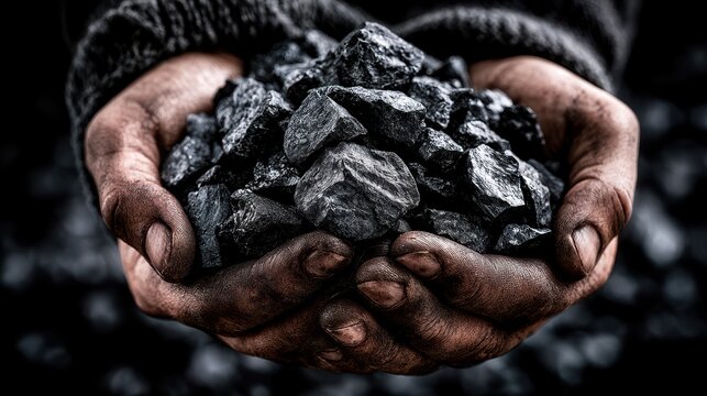 Coal held in dirty miner hands