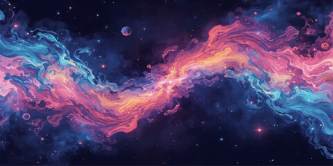 Abstract Fiery Nebula Galaxy in Deep Space with Glowing Stars Cosmic Smoke Clouds and Fantasy Supernova Light Across the Universe Night Sky Background © HMRabiul
