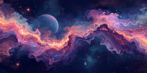 Fiery Earth from Space at Night with Glowing Atmosphere Global Map and Cosmic Universe Background © HMRabiul