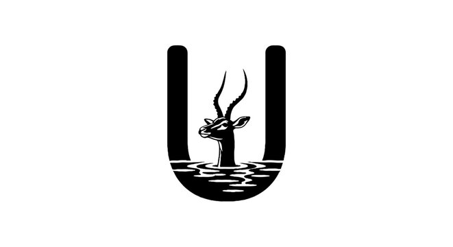 Stylized deer head logo with water reflection design.