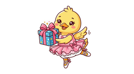 Cute Chick in Ballet Tutu with Gift Box © Sifaul