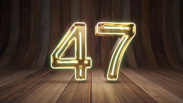 Elegant golden Realistic set of neon retro number 47 for decoration and covering on the wooden