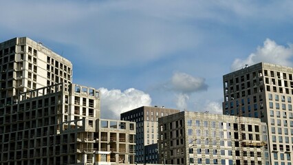 Construction of Salaryevo Park residential complex in Moscow with reinforced concrete frame structure. Real estate housing development site, urban architecture expansion and PIK company project. © Zita Khasanova
