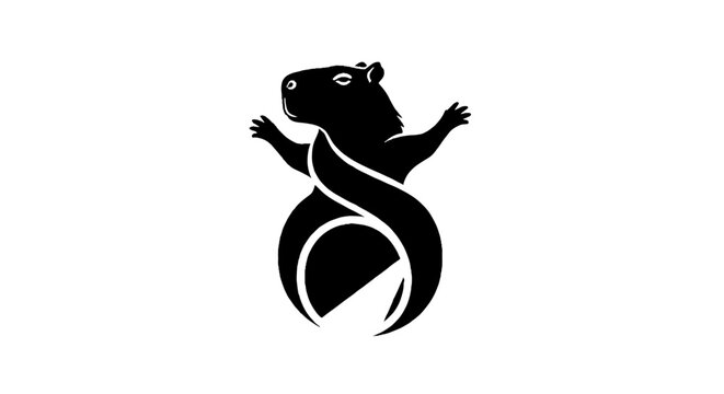 Black and white squirrel silhouette illustration.