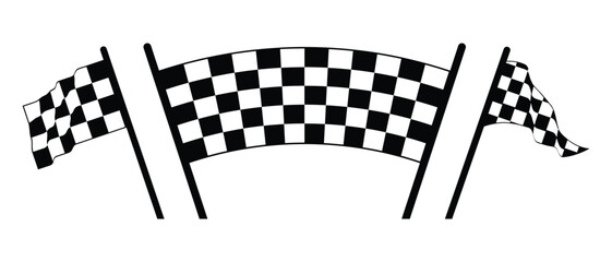 Naklejka premium Racing flag icon set. Two crossed racing flags. Formula 1 championship, isolated flags. Checkered simple flags. Vector illustration of two sport racing flags.