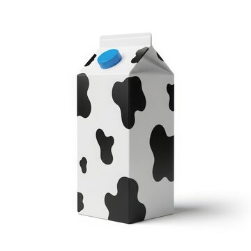 A carton of milk with a cow print design on it.