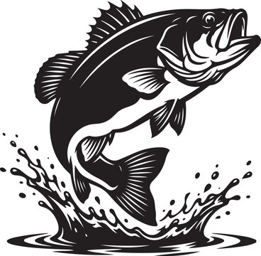 Bass Fish Jumping Silhouette Fishing Vector
