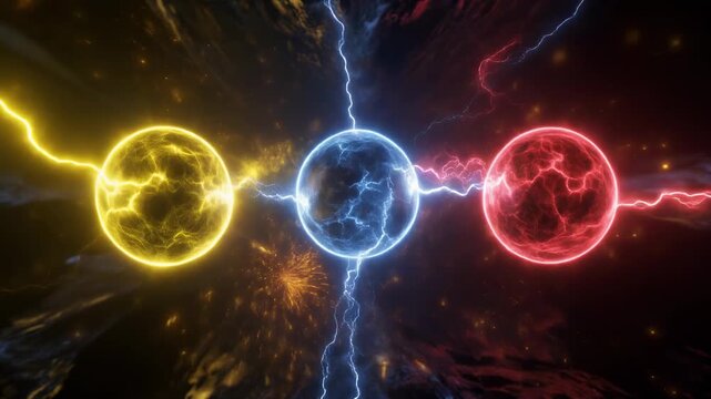 Electricity flows through colorful glowing orbs.
