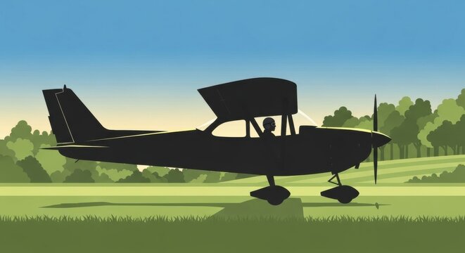 Small Airplane on Green Grass Field.