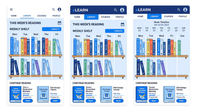 Digital Library App Interface - Bookshelf, Reading List, Education