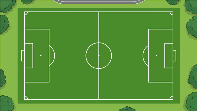 Soccer Football Field Aerial View Vector Illustration with Trees and Running Track
