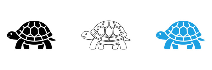 Obraz premium Three stylized cartoon turtles in a row isolated on transparent background, Vector