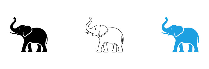 Obraz premium Three stylized elephants in different colors isolated on transparent background, Vector