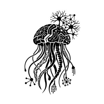 Abstract Futuristic Jellyfish Brain with Neural Network Connections.