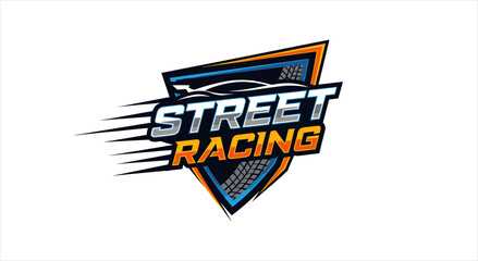 Street Racing Logo with Speeding Car Silhouette. © Firza
