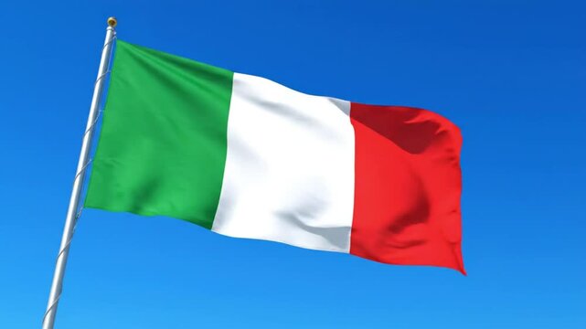 Italian flag waving on flagpole against clear blue sky