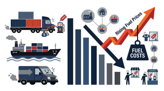 Infographic showing rising fuel prices impact on logistics and transport industry. EPS Editable