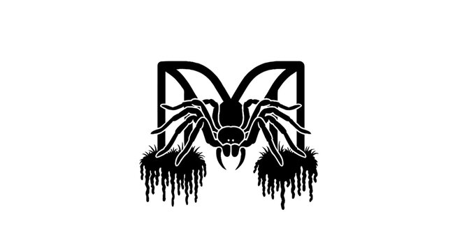 Black and white stylized spider logo design.