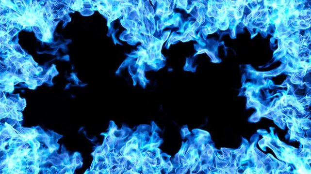 Border fiery blue blazing effect on black backgrounds rendering 4k